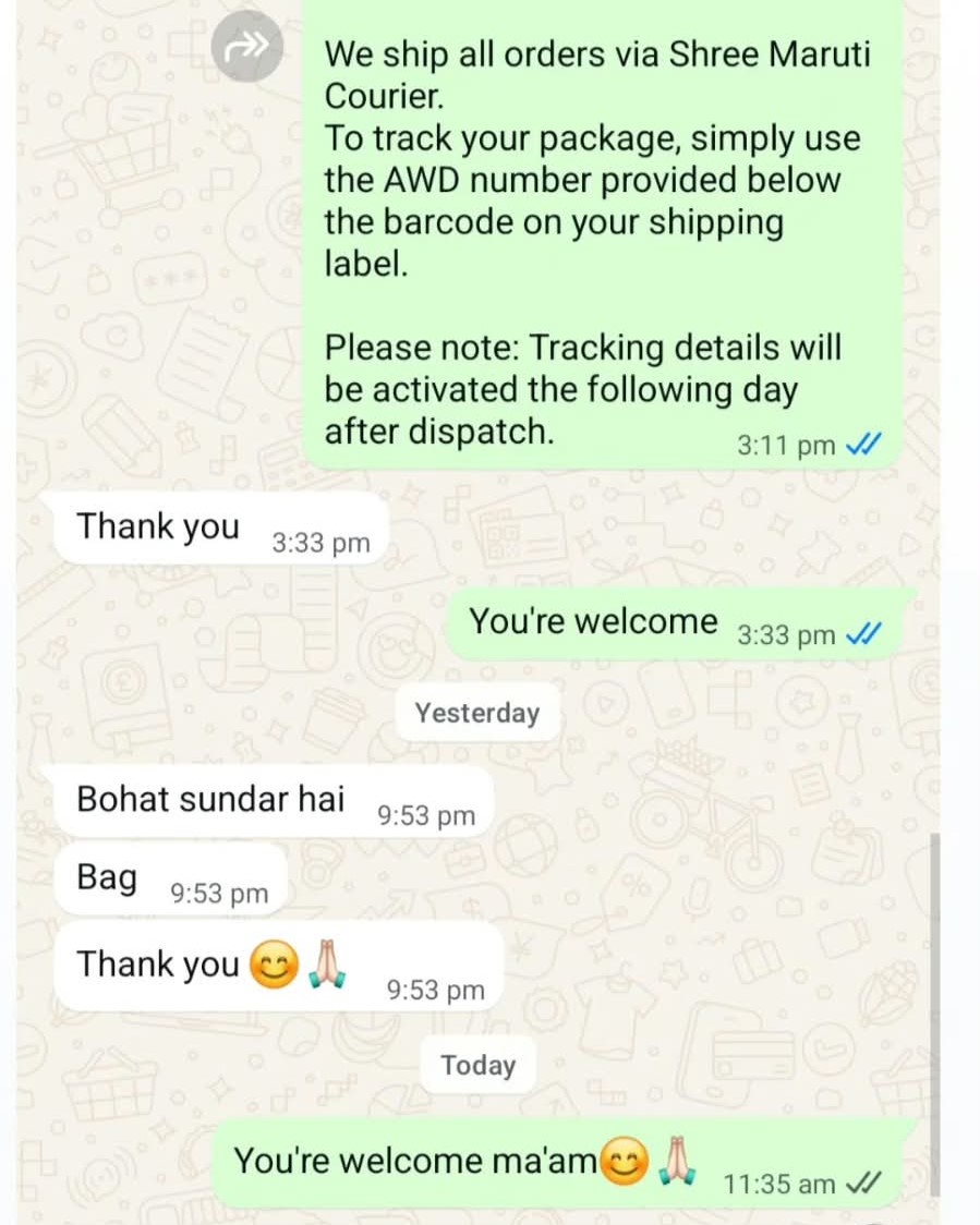 Customer review 3 of 5, shared on WhatsApp
